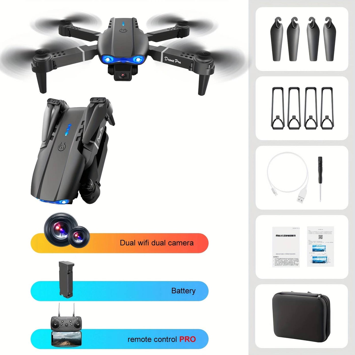 E99 Drone With Dual Camera Foldable RC Remote Control Drone