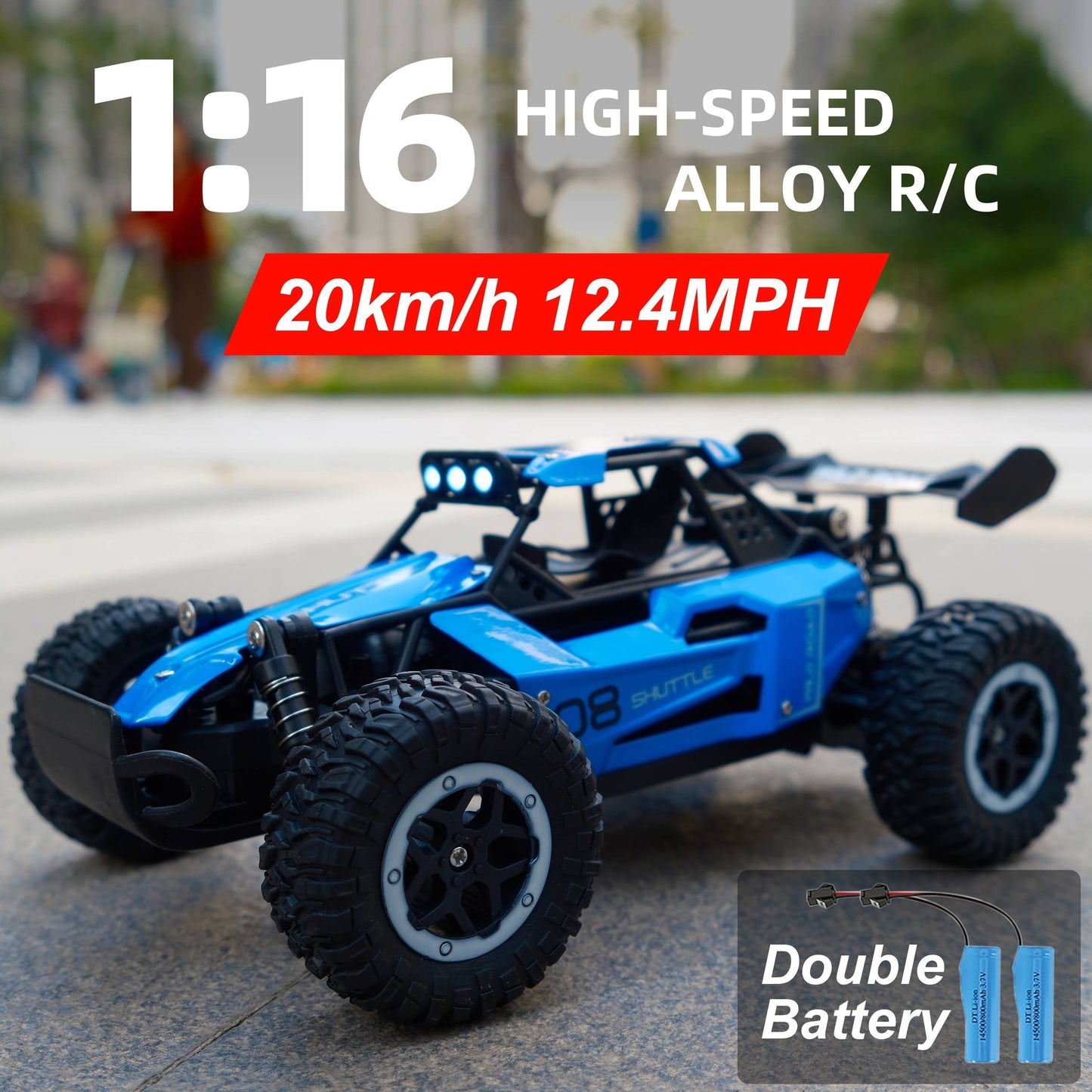 High-Speed 1:16 RC Car, Speeds up to 12 MPH, USB Rechargeable, indoor/outdoor