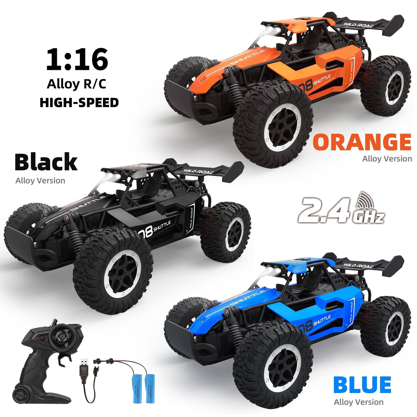 High-Speed 1:16 RC Car, Speeds up to 12 MPH, USB Rechargeable, indoor/outdoor