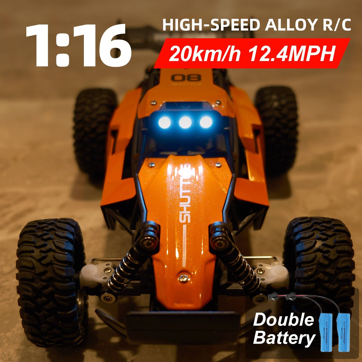 High-Speed 1:16 RC Car, Speeds up to 12 MPH, USB Rechargeable, indoor/outdoor